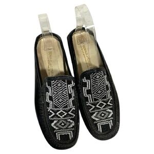 Donald J. Pliner Aryn Beaded Aztec Black Patent Leather Mule Moccasin Size 7.5